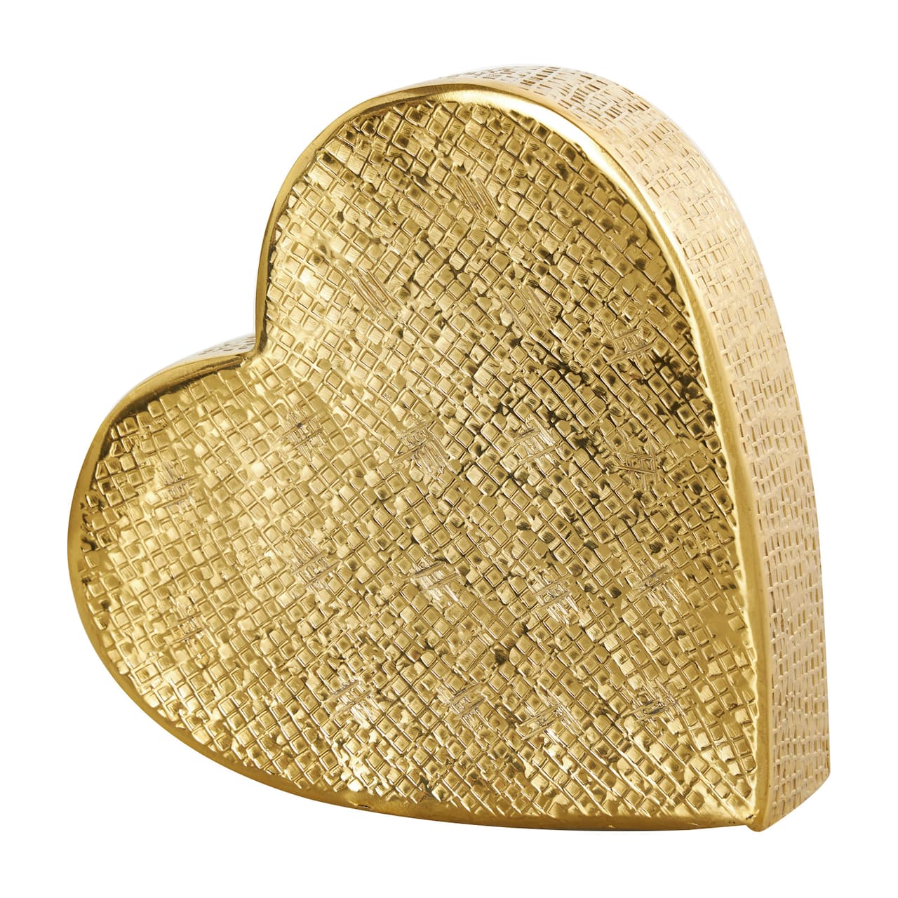 9" Gold Aluminum Slanted Heart Sculpture with Textured Exterior